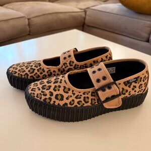 Vans Mary Jane Creeper Shoe, Tan Leopard Print, Women's Size 8